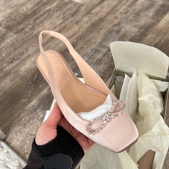 NWT&B! J. Crew Ballet Anya slingback flats with bow - Square Toe - Nude Satin - Picture 6 of 9